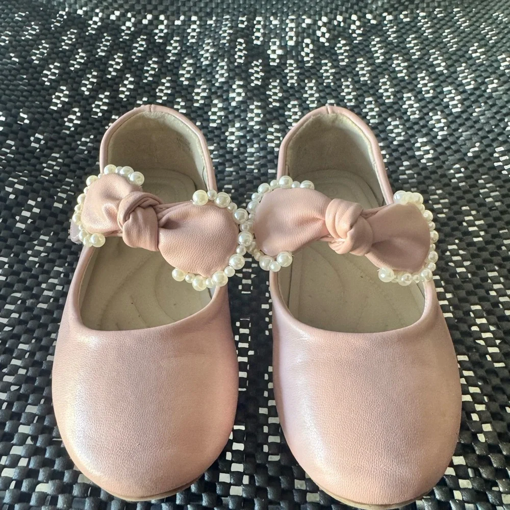 Dream Pairs Blush Pearl Bow Kids Dress Shoes